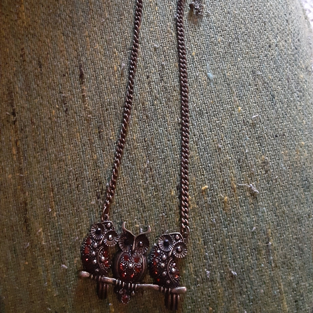 Three Owls on a branch necklace